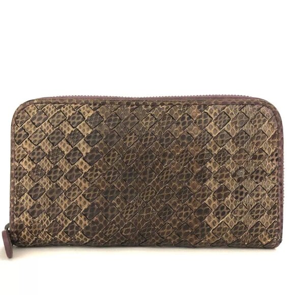 Bottega Veneta Intrecciato Lambskin Zip Around Long Wallet Brown/7BC0536
